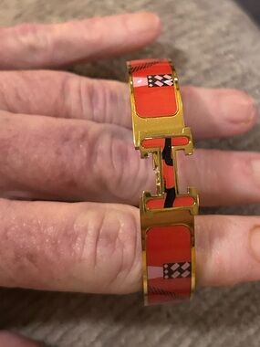 Fashion Jewelry Gold-Tone Bracelet with orange and Black Enamel Accents